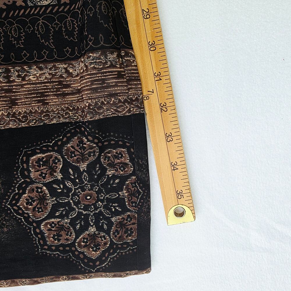 Vintage Wrap Maxi Skirt Size 8 Black Brown Medallion Print Dark Boho Grunge 90s - Picture 11 of 12
